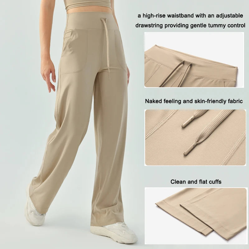 Yoga Pants Women Wide Leg Pants with Pockets High Waist Stretch Work Dress Pants Buttery Soft Casual Lounge Sweatpants Comfy