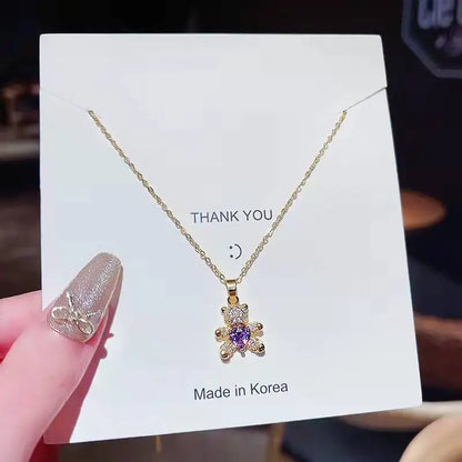 Cute Anime Necklaces For Women Crystal Bear Cartoon Pendant Necklace 2023 Luxury Clavicle Chain Fashion Korean Jewelry Wholesale