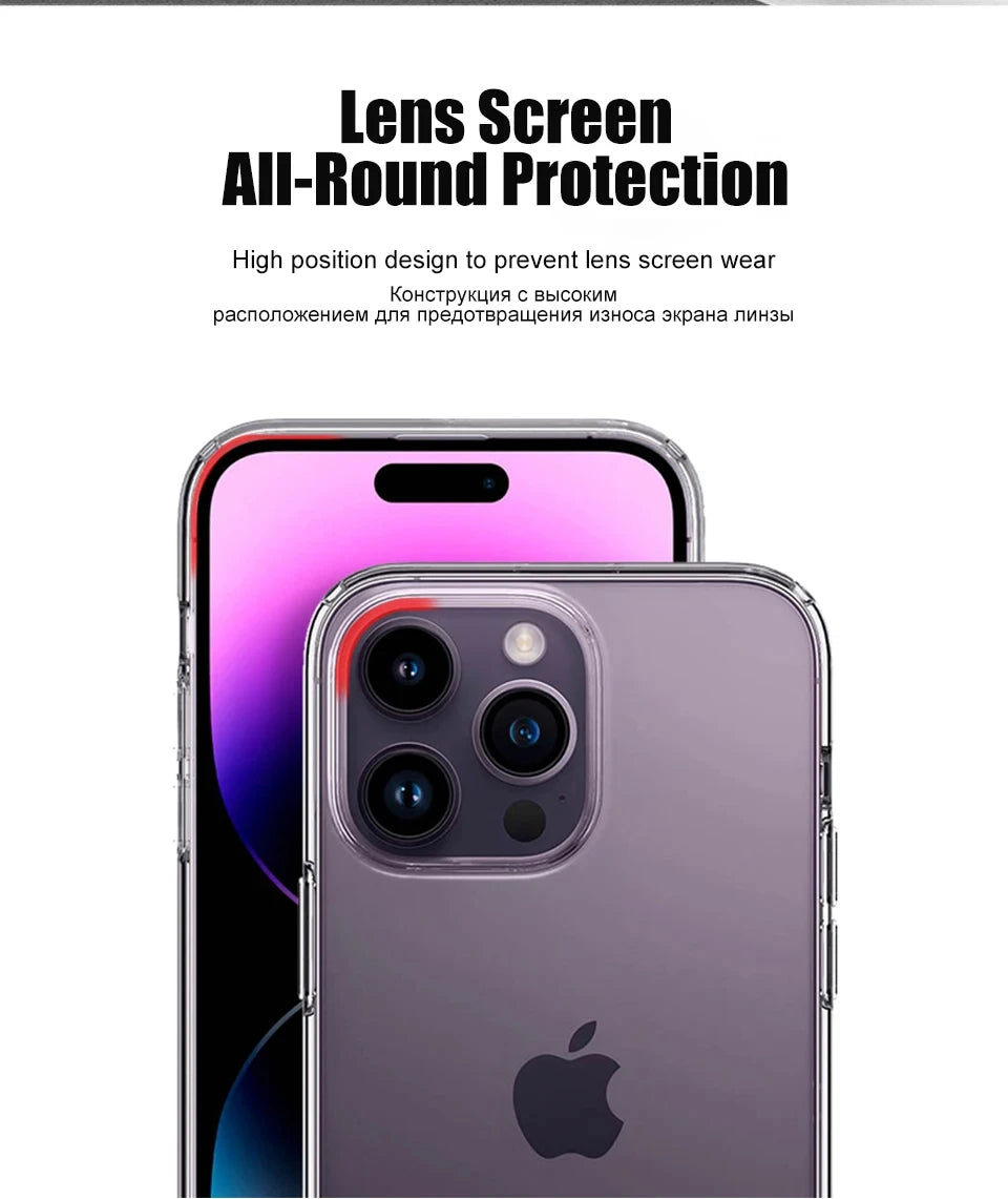 Original Transparent Phone Case For iPhone 15 14 12 11 13 Pro Max Mini Shockproof Cover X XR 8 7 6 Plus SE Clear Soft TPU Cases