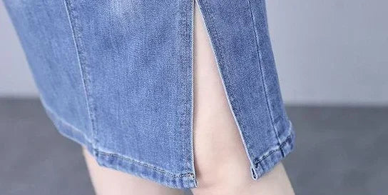 Jeans Skirts for Women Woman Denim Skirt High Waist Midi Maxi Long with Pocket Slit Chubby Modest Quality Luxury Elegant Stylish