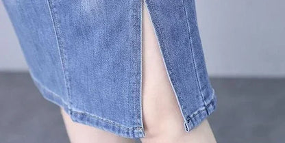 Jeans Skirts for Women Woman Denim Skirt High Waist Midi Maxi Long with Pocket Slit Chubby Modest Quality Luxury Elegant Stylish