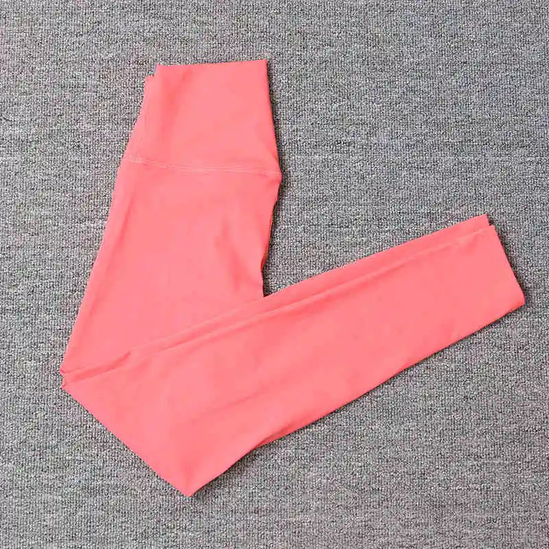 Women's High Waist Yoga Pants Nude Stretch Slim Fitness Sports Pants Peach Hip Yoga Tights