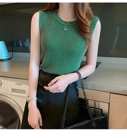 Summer Spring Fashion Tank Top Women Sleeveless Knitted T-Shirts Female Elastic Slim Casual Vests Tops Camis Pullover Shirts