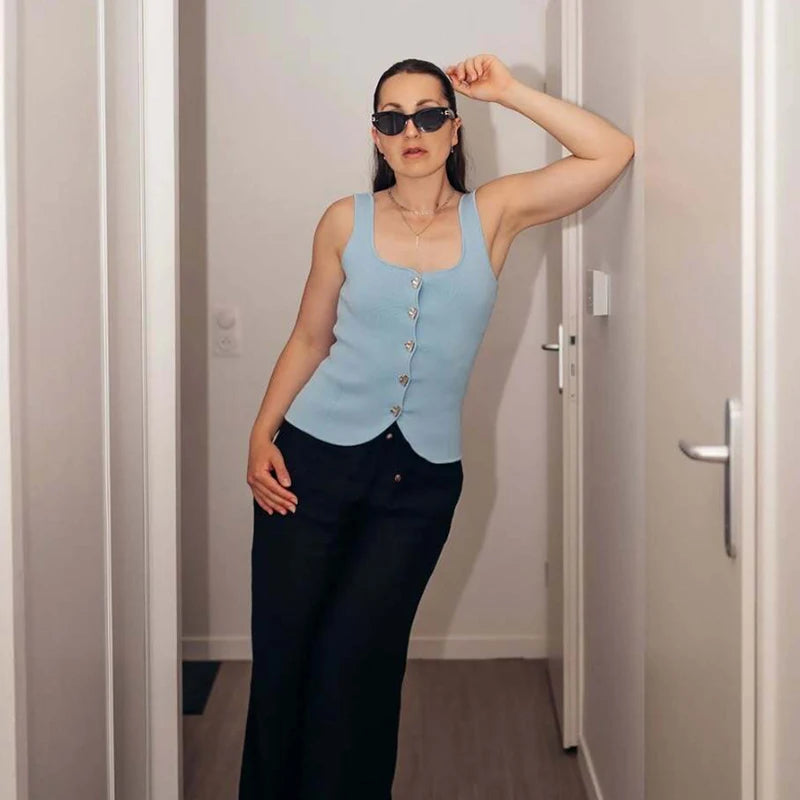 Women's 2025 New Summer Tops Chic Elastic Slim Elegant Holiday Women's Tops Summer Street Fashion Youth Tank Tops