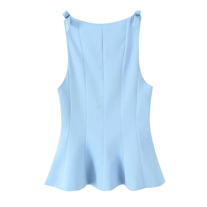 TRAF Top for Women Fashion Summer Short Skirt Hem Bow Sleeveless O-neck Blouse Street Clothing Vest Tank Chic Ladies Tops Mujer