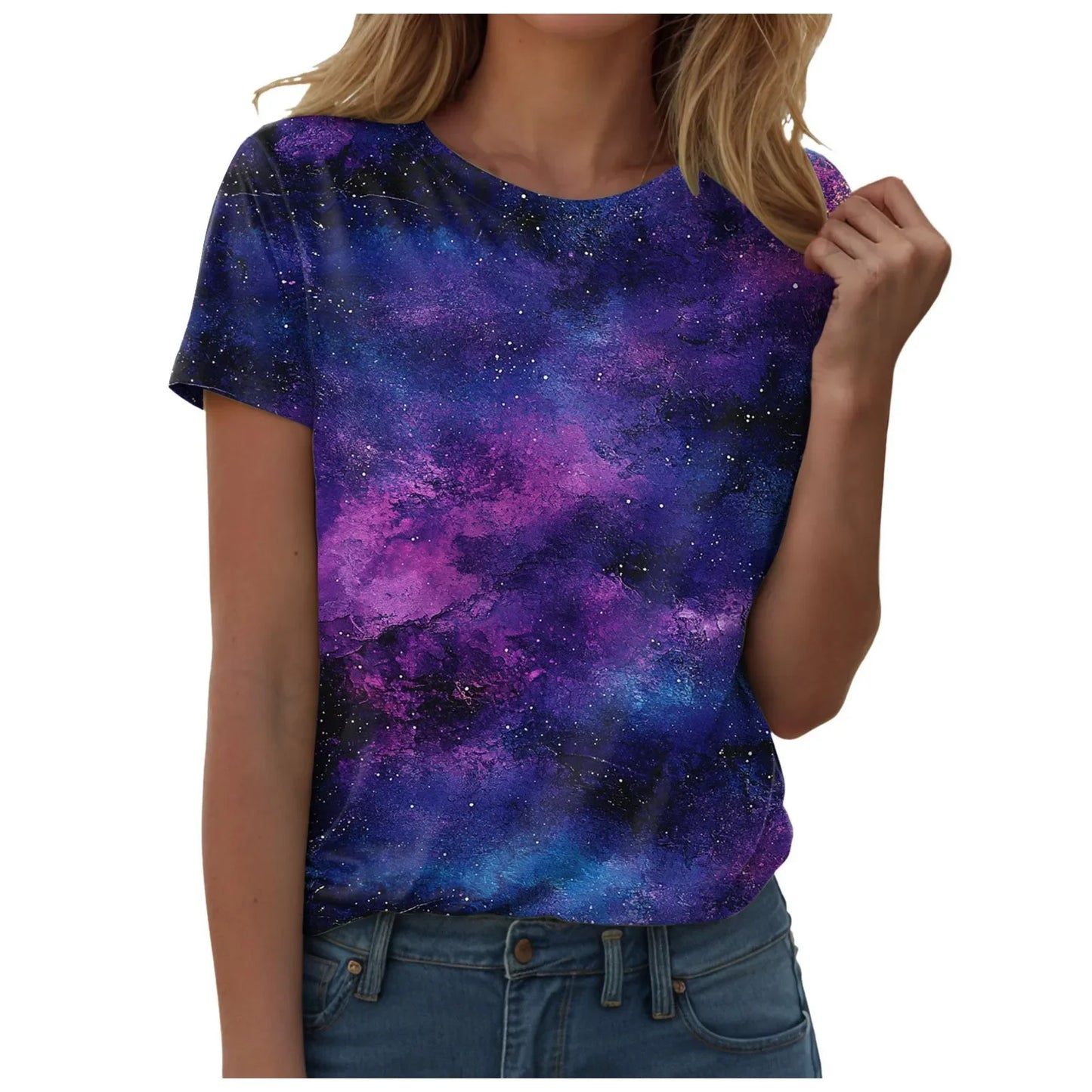 Top blouse woman trend 2025 women 3D galaxy print t shirts glitter shirts blouse fashionable Starry Sky summer ropa para Mujer