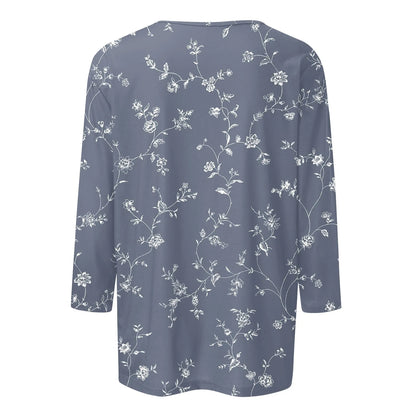 2024 Women Summer Tops Comfortable T Shirt Fashion Flower Print Round Neck 3/4 Sleeve Tops Soft Versatile Pullover Ropa De Mujer