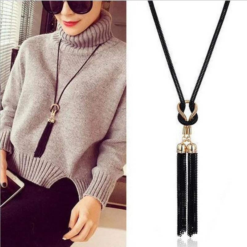 Elegant Female Fashion Pendant Necklace Tassel Long Winter Sweater Chain Necklace Women Geometric Twisted Necklaces Jewelry Gift
