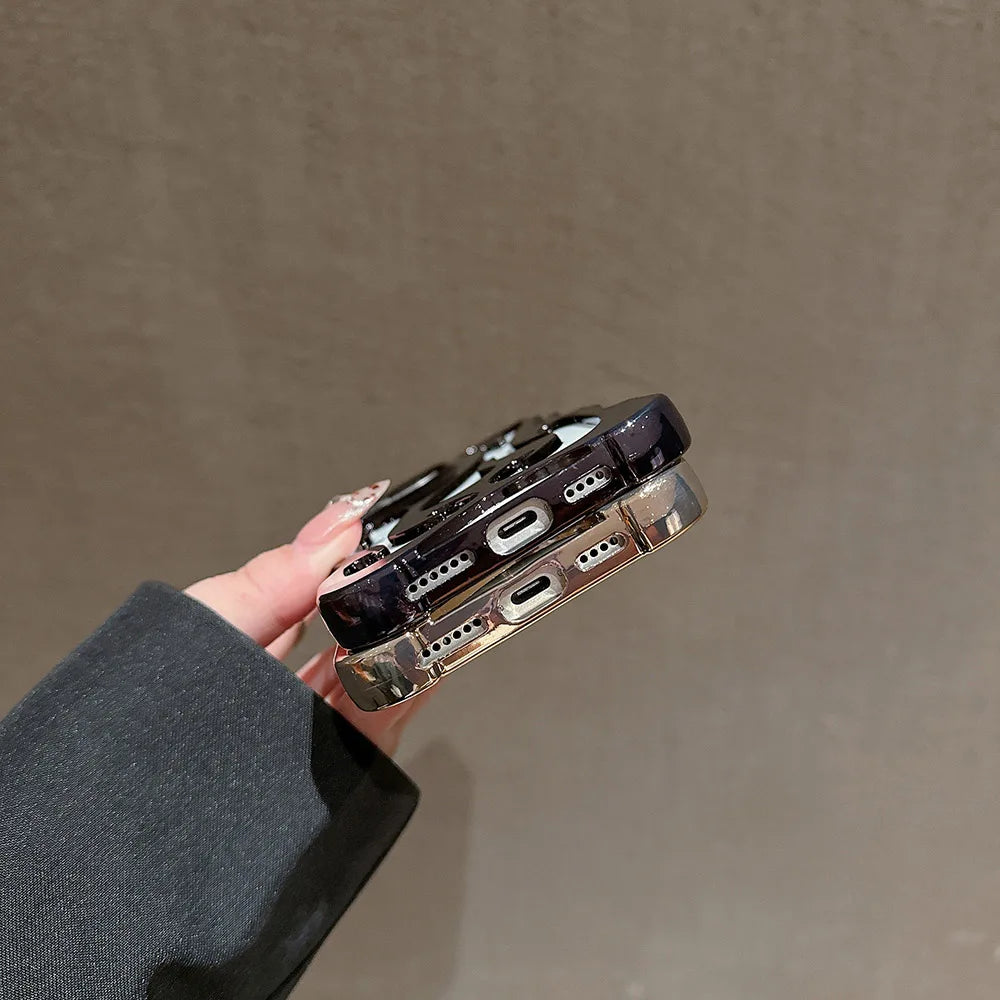 Fashion Plating 3D Hollowed Flame Phone Case For iPhone 16 15 14 13 12 11 Pro Max Fundas Creative Electroplated Soft Back Cover