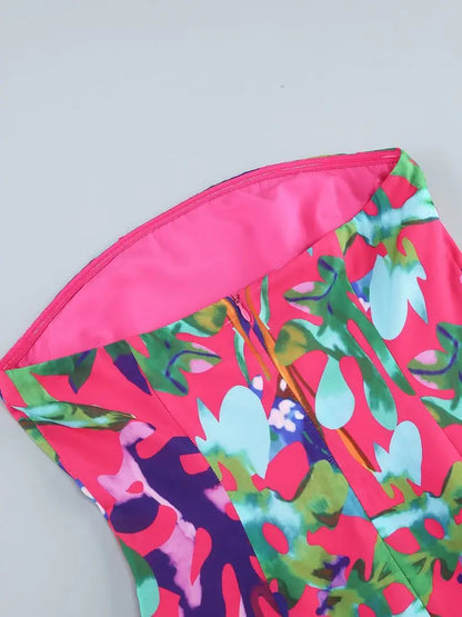 Birthday Dress for Women Brithday Party Outfits Sexy Strapless Prom Gown Retro Print Evening Dresses Luxury 2024 Woman Clothes