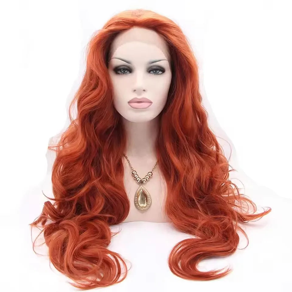 Wig Long Ginger Wig Long  Wavy Free Part Synthetic Glueless Lace Front Wigs Heat Resistant Synthetic Hair Wig