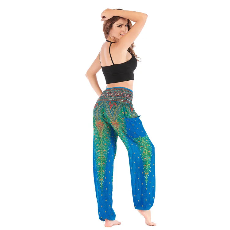 Women's Yoga Pants Printed Ethnic Style Loose Yoga Trousers Bloomers High Waist Fitness Sports Crotch Dance  Sweatpants