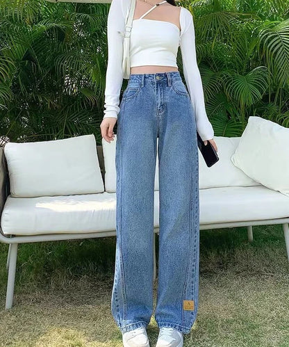 Denim Pants Woman High Waist Shot Straight Leg Trousers Jeans for Women with Pockets Office Retro Fashion Casual Luxury Designer