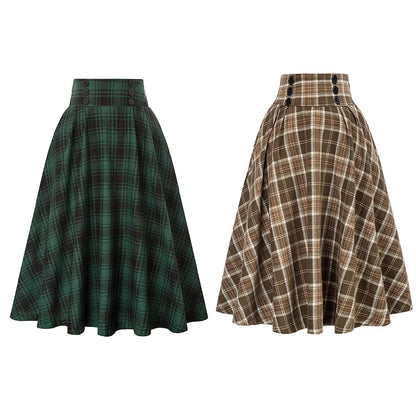 Women Skirt Skirt A Line Skirt Elegant High Waist Ladies Loose Dress Long Skirt Vintage Women Tartan Check Plaid