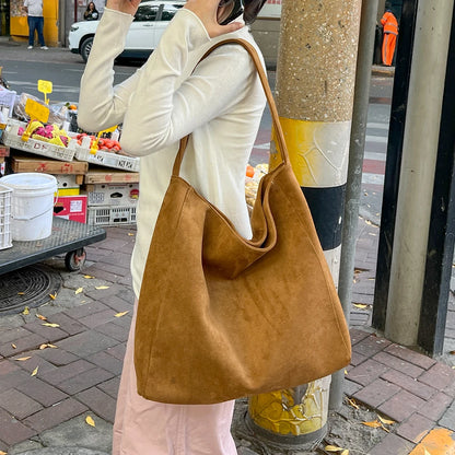 Women Underarm Bag Fashion Tweed Fabric Large Capacity Shoulder Bag Casual Handbag for Daily Office Use Solid Color Handbag