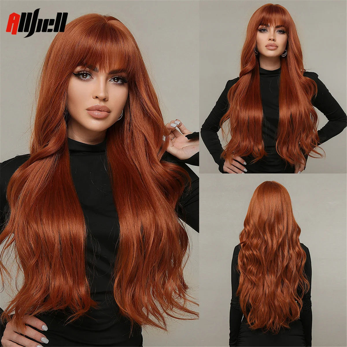 Long Wavy Wine Red Synthetic Wigs Natural Wave Afro Wigs With Bangs for Black Women Cosplay Costume Wig Heat Resistant Fiber