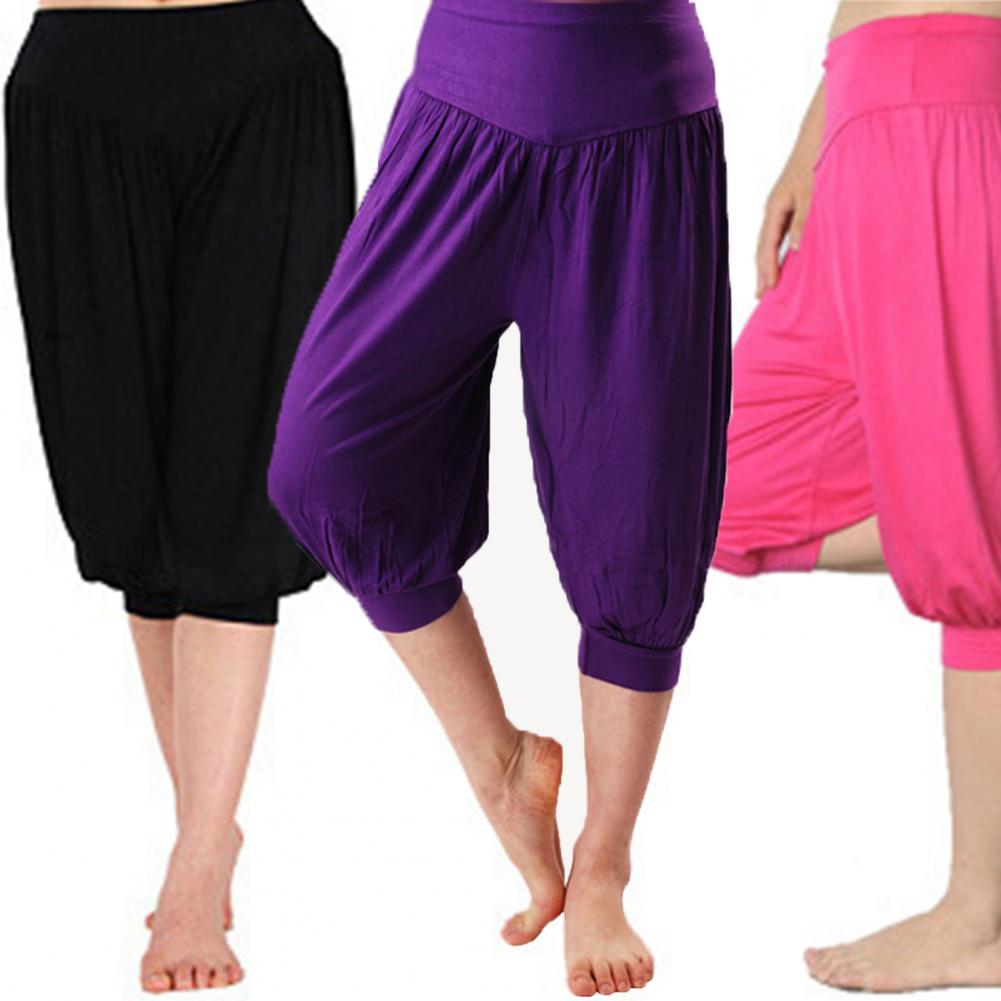 Summer Women Yoga Pants Modal Solid Color Yoga Cropped Pants Wide Elastic Waistband Dance Performance Wide Leg Pants Bloomers