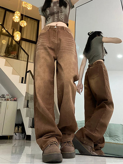 Women Brown Jeans 90s Aesthetic Y2k Vintage Baggy Denim Trouser Fashion Harajuku High Waist Wide Cowboy Pants 2000s Clothes 2023