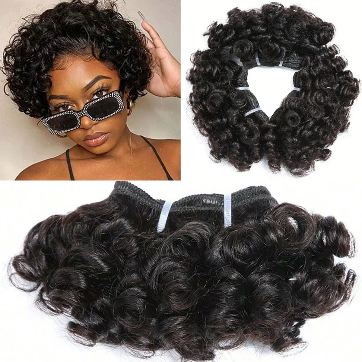 Short Bouncy Curly Human Hair Bundles 100% Human Hair Weft Brazilian Hair Weave Bundle Cheap short deep loose ocean wave bundles