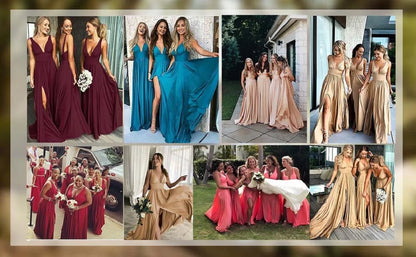 Women Evening Dresses 2023 Sister Group Sexy Split V Neck Backless Sleeveless Formal Wedding Party Prom Gowns Bridesmaid Vestido