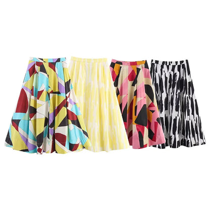 Skirts Summer Women's 2025 New Chic Print High Waist Women's Skirts Fashion Joker Street Youth Holiday Travel Skirts