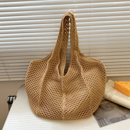 Women's Shoulder Bags Casual Straw Wicker Woven Ladies Handmade Totes Large Capacity Summer Beach Female's Messenger Bag