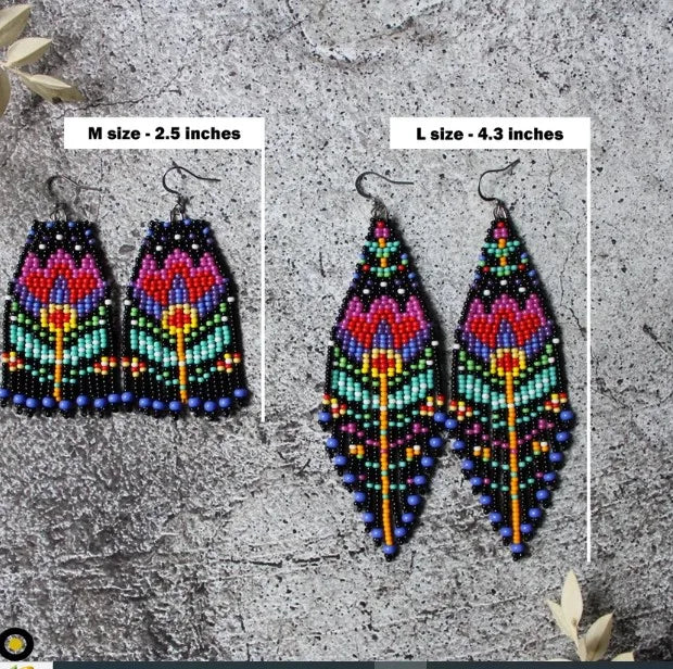 Floral beaded earrings Flower earrings Dangle fringe earrings Seed bead earrings Chandelier earrings Bright beadwork earrings