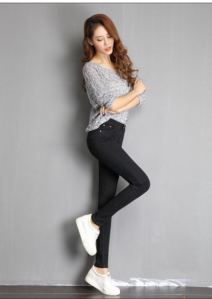 Jeans for Women Mom Jeans Blue Gray Black Woman High Elastic Stretch Jeans Female Washed Denim Skinny Pencil Pants