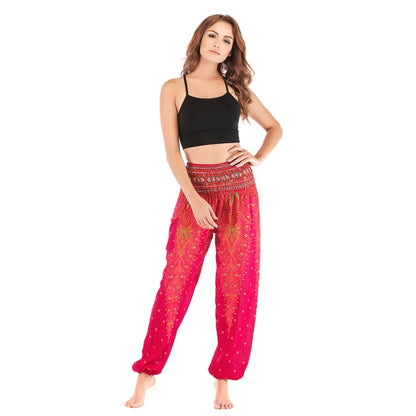 Women's Yoga Pants Printed Ethnic Style Loose Yoga Trousers Bloomers High Waist Fitness Sports Crotch Dance  Sweatpants