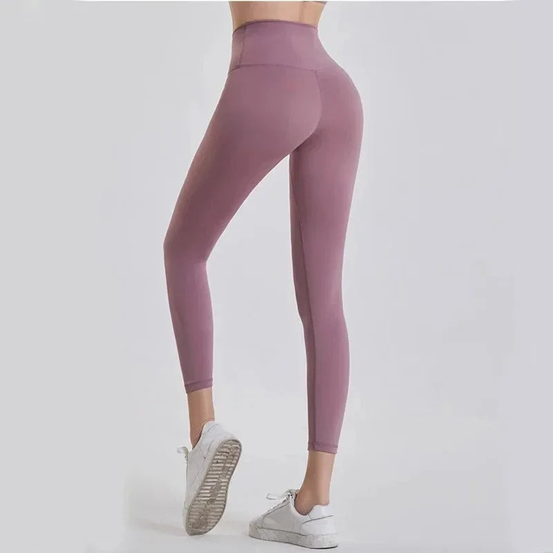 High Waisted Nude Feeling No Embarrassment Line Yoga Pants Women Stretch Firming Lift Hip Sports Fitness Bottom Pants