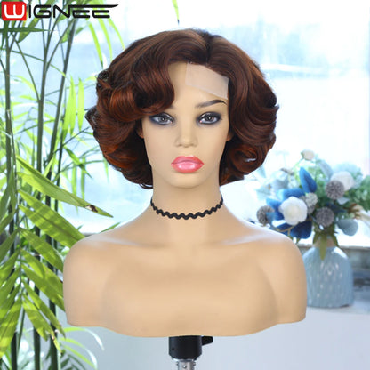 Wignee Body Wave Short Wig Brown Color Synthetic Hair Wigs For Women Side Part Wigs On Sale Clearance Cosplay Wig Daily Use