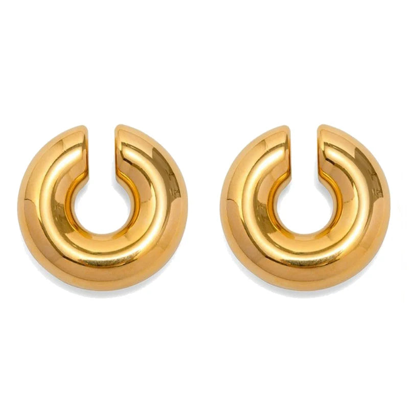 1 Pair Smooth Circle C Shape Clip Earrings For Women Lightweight Without Piercing Cartilage Ear Cuff Gold Silver Color Earrings