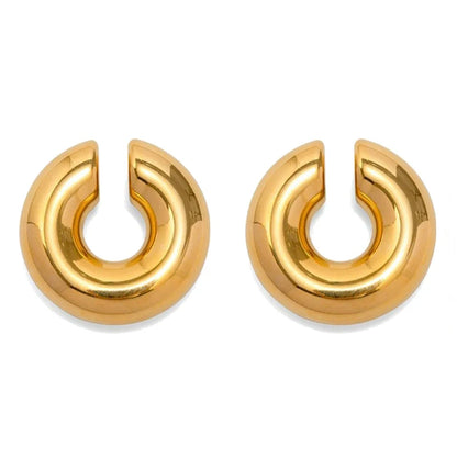 1 Pair Smooth Circle C Shape Clip Earrings For Women Lightweight Without Piercing Cartilage Ear Cuff Gold Silver Color Earrings