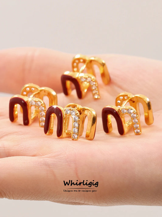 Modern Red Enamel Earrings For Women Copper Gold Plated Female Ear Studs Girls Charming Daily Jewelry