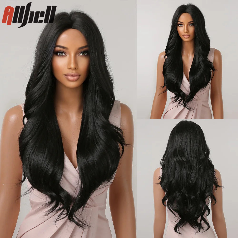 Long Wavy Wine Red Synthetic Wigs Natural Wave Afro Wigs With Bangs for Black Women Cosplay Costume Wig Heat Resistant Fiber