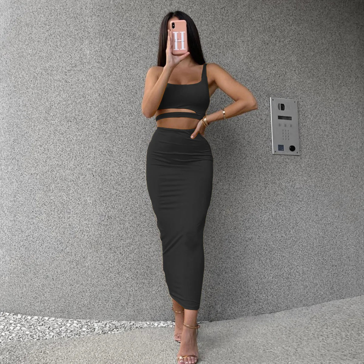 Women Dress Elegant Long Dresses Party Night Dress Women Dresses Woman Female Clothing Sexy Pleated Hollowout Two-piece Dress