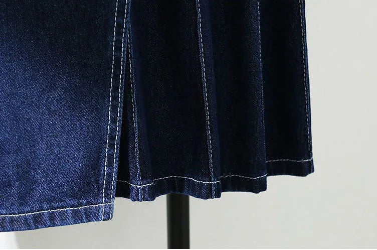 Irregular Pleated Baggy Denim Skirt Women Casual High Waist Vintage Faldas Korean Fashion Streetwear Loose A-lined Jean Skirts