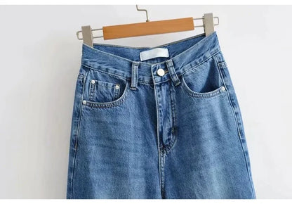MiuKoMiYa Ripped Jeans For Women 2023 Streetwear Straight Denim Pants High Waist Long Denim Trousers Women Hollow Out Jeans