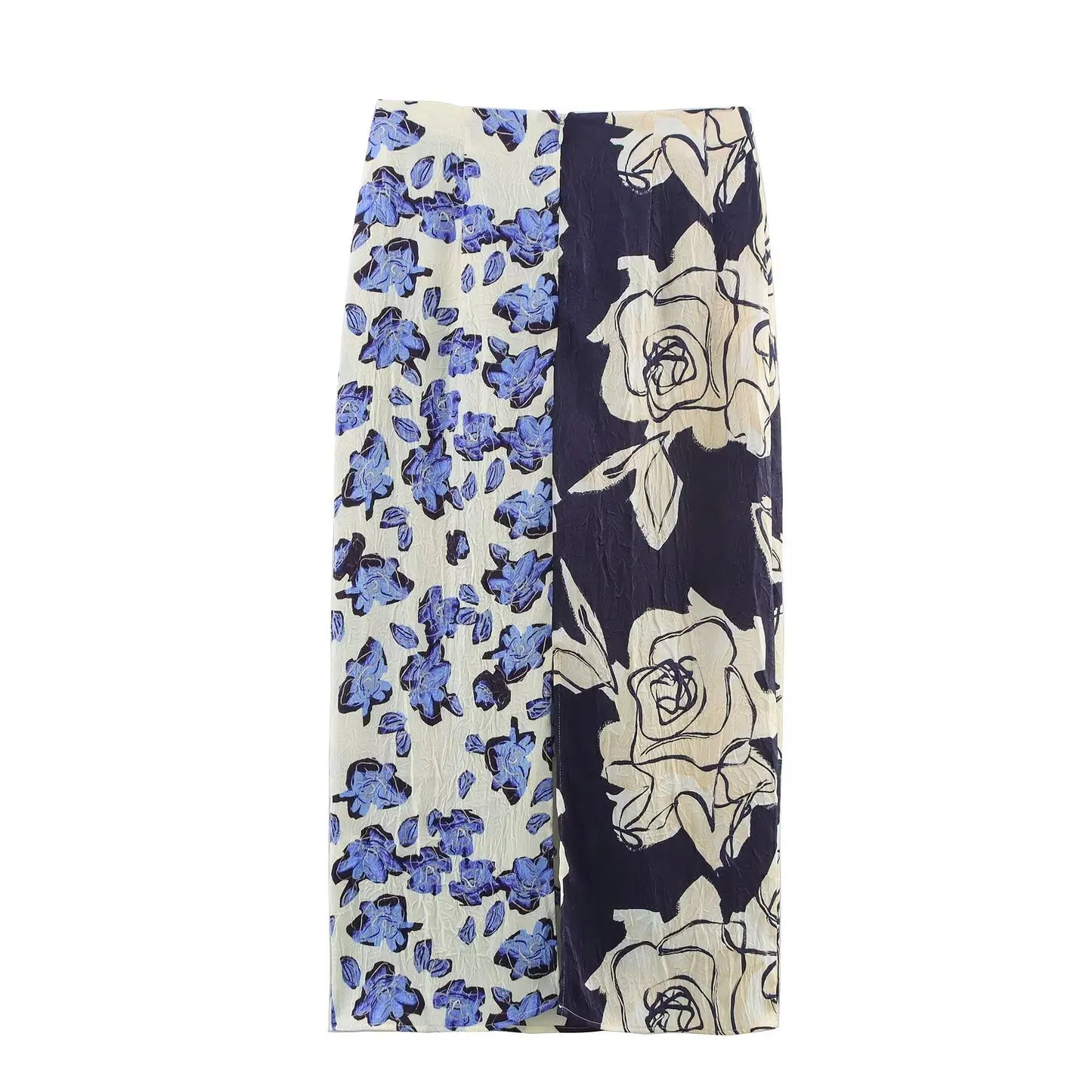 Women Skirt 2025 summer new ethnic style fashionable simple printed slit mid length pleated straight tube skirt