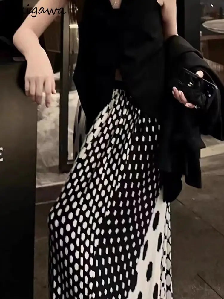 Summer Skirts for Women 2025 Faldas Mujer De Moda High Waist A-line Vintage Polka Dot Jupe Loose Pleated Skirt Korean Long Saia
