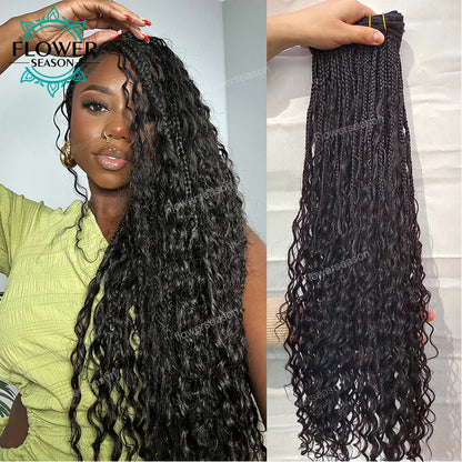 Braids Human Hair Bundles Boho Box Braids Human Hair With Curls Weave Bundles Extension Double Weft 150g/set Braided Weft Hair