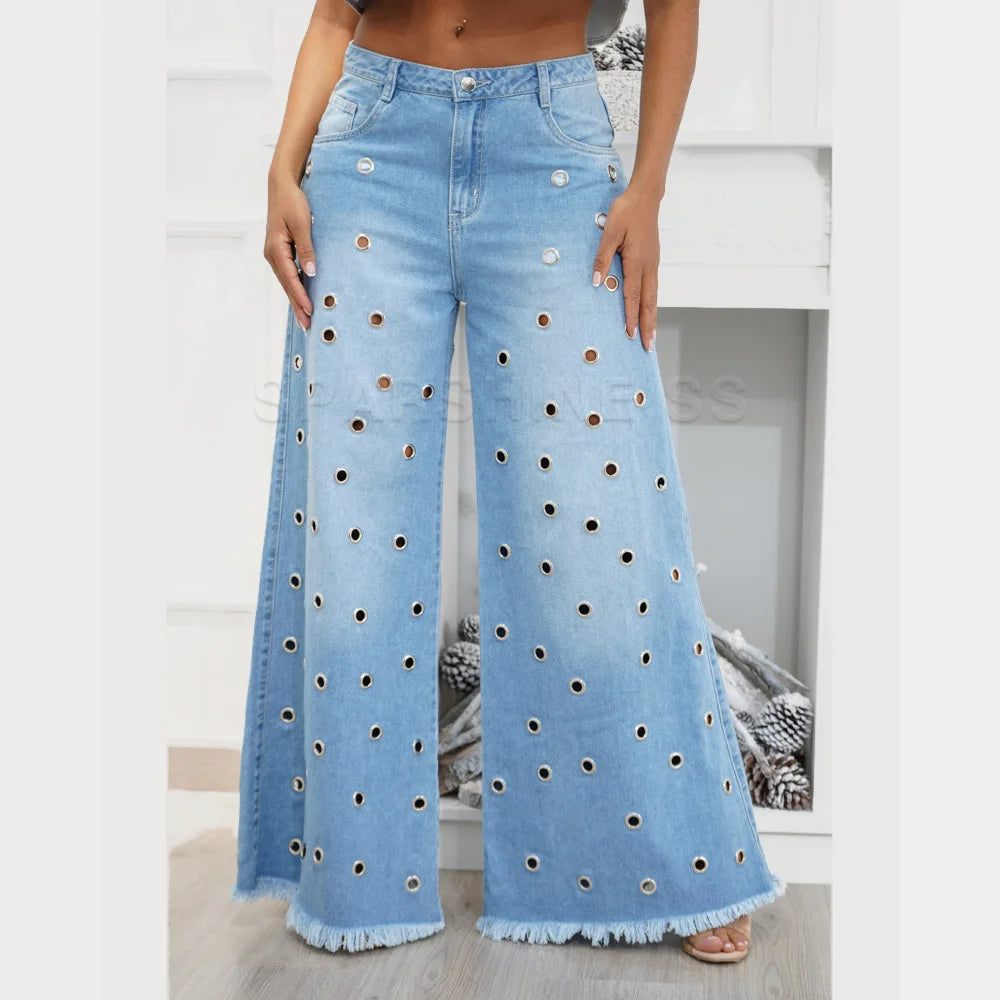 2024 New Women's Retro Flared Jeans Design Sense Casual Fitting Mid Waisted Wide Leg Pants Fashion Loose Autumn Winter Trousers