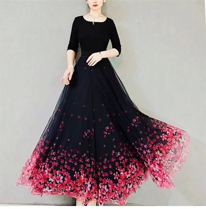 Skirt Women's Long Skirt 2024 New High Waist Slim A-line large Swing Skirt Female A-Line Skirts Summer Sakura Gradient Long Skir