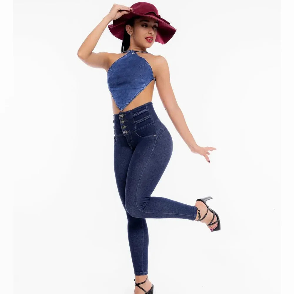 2025 Skinny Jeans For Women Stretch Gray and Blue Denim Sexy High Waist Slim Female Fashion Office Trendy Waisted Vintage Pants