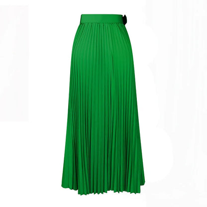 Elegant Pleated Skirts for Woman 2024 New High Waisted Belt Waisted Ankle Length Autumn Winter Wear Bottoms Skirts Clothes Hot
