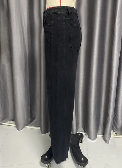 High-waisted Straight-leg Furred Jeans, Women's New Fashion High-waisted Wide-leg Pants Jeans,spring and Autumn for Women Y2k