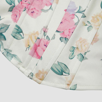 Women Floral Top Sexy Spicy Girl Tank Top Low cut Open Back Flower Wrapped Chest Diamond Fish Bone Strap Waist Vest Tank Top