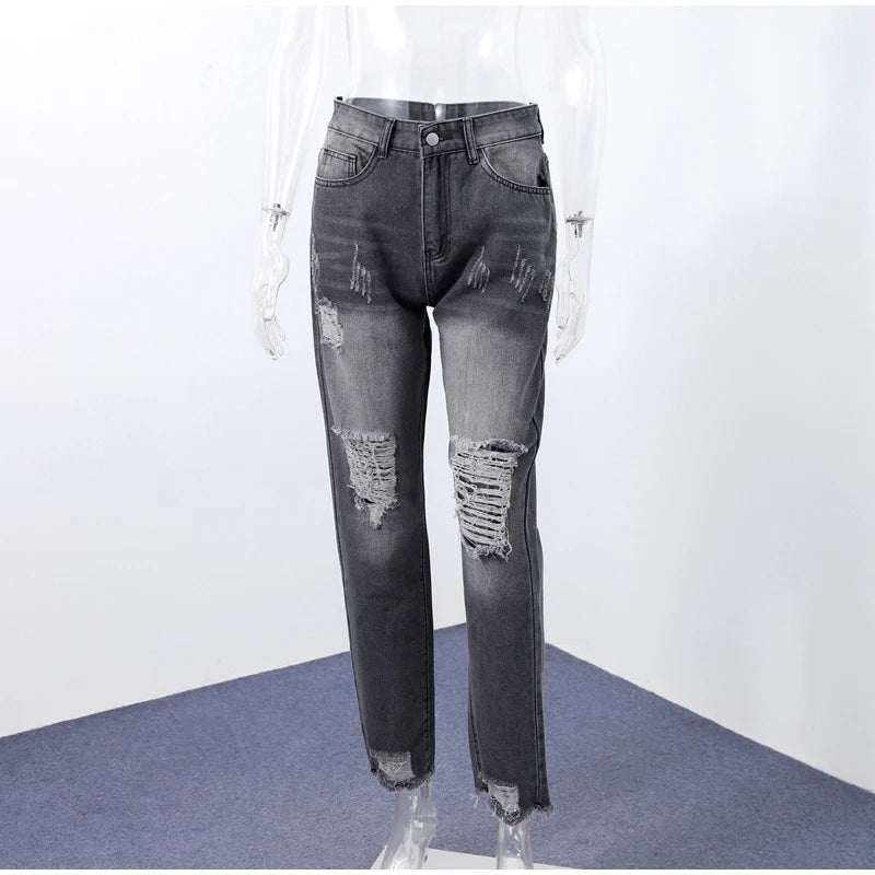 Women‘s Fashion Straight Jeans Casual High Waisted Washed Skinny Trousers Ripped Slim Pants For Lady Commuter 2025 Fashion Trend