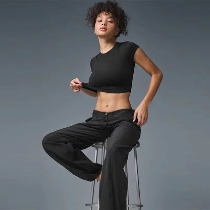AL Yoga Pants Suit Up Trouser Sports Women's High Waisted Straight Leg Wide Pants Versatile Soft Crop Finesse Short Sleeve