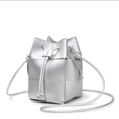 Weave Handbag Women Woven Bags Small Drawstring Bucket Shoulder Messenger Bags Luxury Famous Brand Designer Purse Female bag